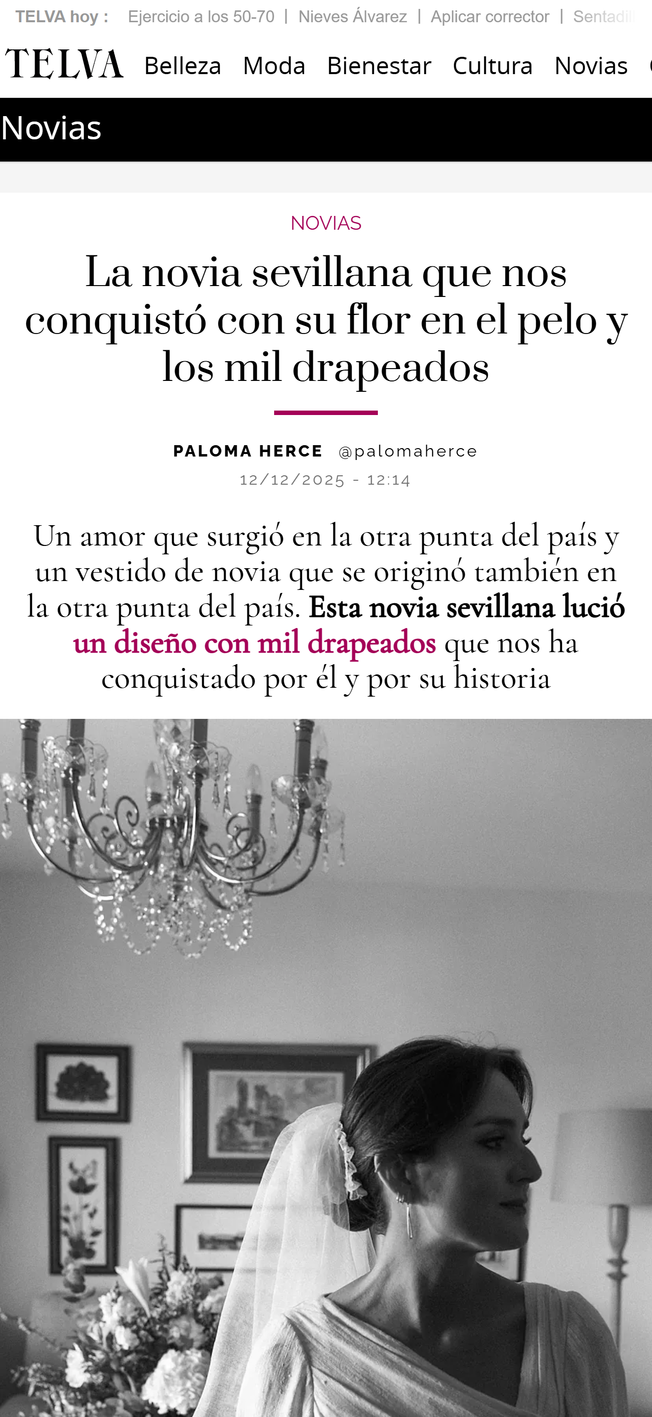 Captura del artículo de Telva sobre una novia sevillana con un vestido de Larriba Atelier